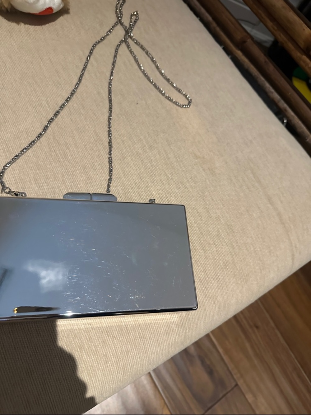 Tasha Silver Metallic Hard Clutch with Chain